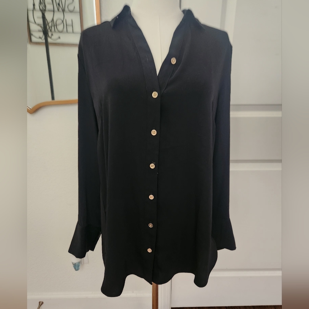Chicos Sheer Black Button-Up Women's Top